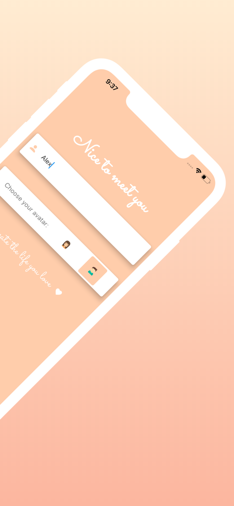 The 21 Days Challenge - Onboarding screen of the 21 Days Challenge app showing name entry and avatar selection