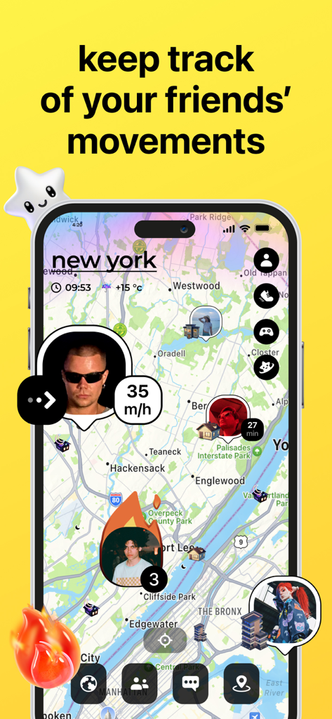 Interactive map showing friends locations and movement speeds in the Blink app