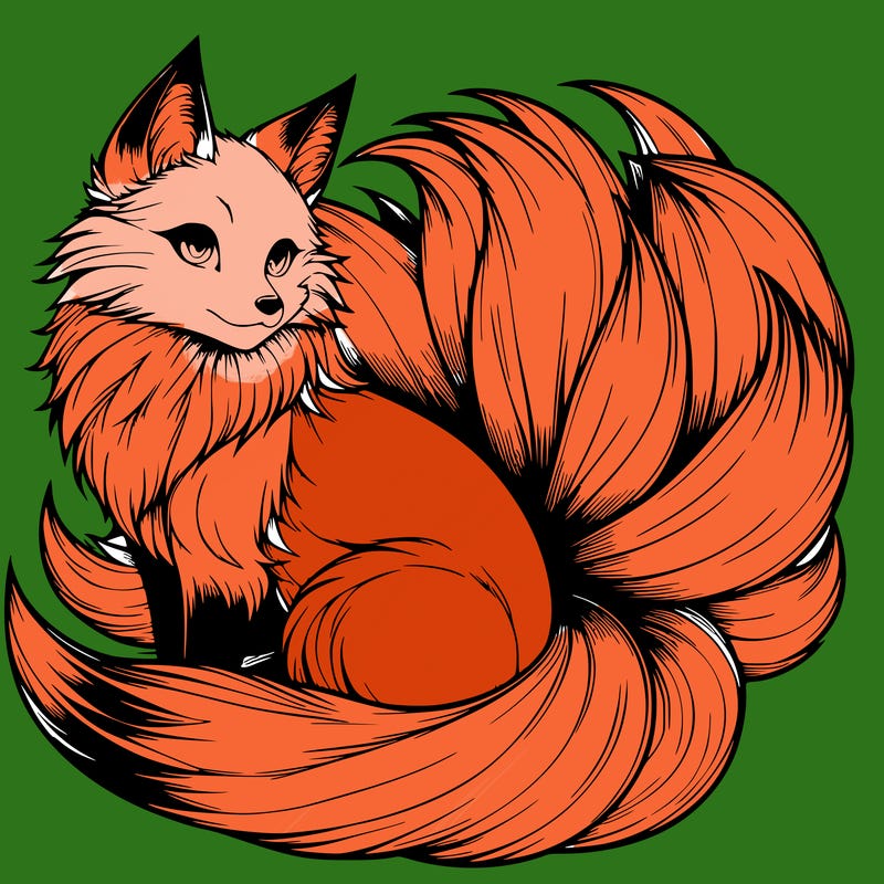 realistic detailed 9 tailed anime fox