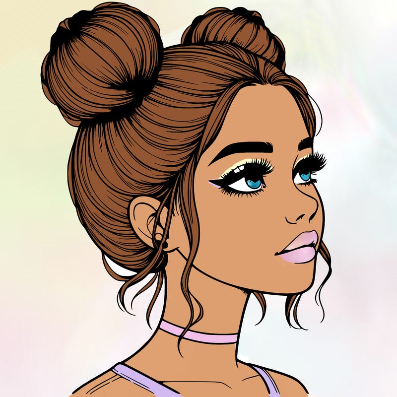 realistic girl with buns on the top of her head
