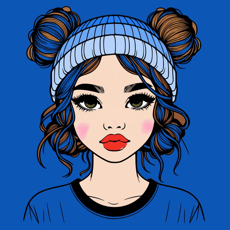 realistic girl with buns in her hair with a beanie on