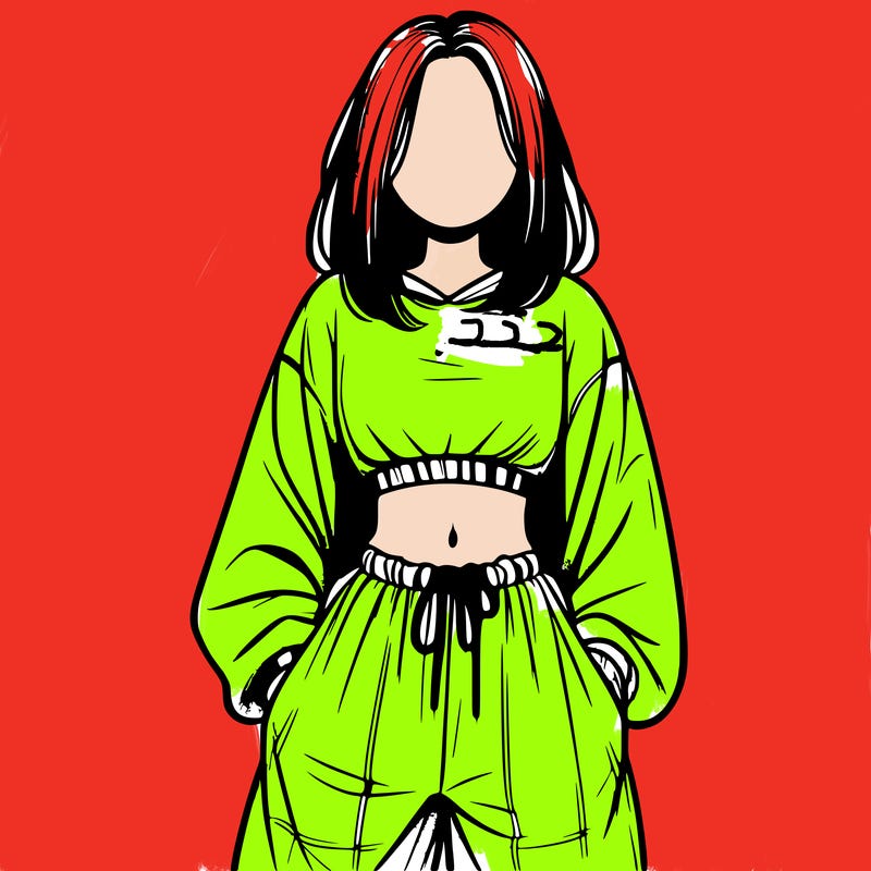 realistic girl faceless with baggy pants and a crop top