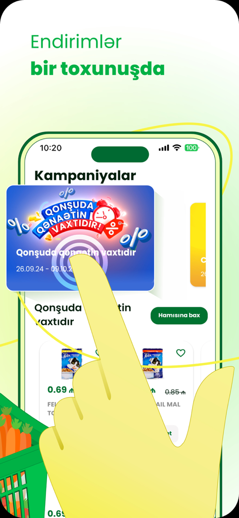 할인 및 프로모션 캠페인을 보여주는 OBA 마켓 모바일 앱 화면