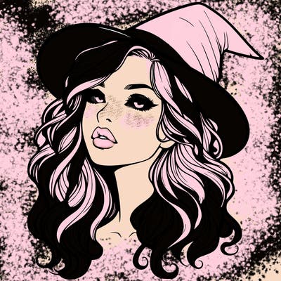 realistic witch girl with wavy hair and lips