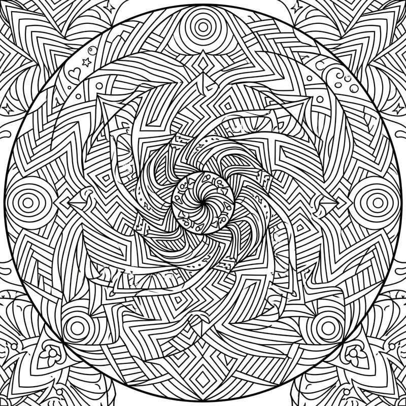 Explore a hypnotic world of lines and shapes with this captivating Op Art geometric mandala coloring page. Its intricate design promises hours of creative engagement and a truly mesmerizing artistic experience.