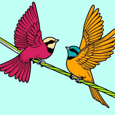 two birds on a wire one flys away realistic