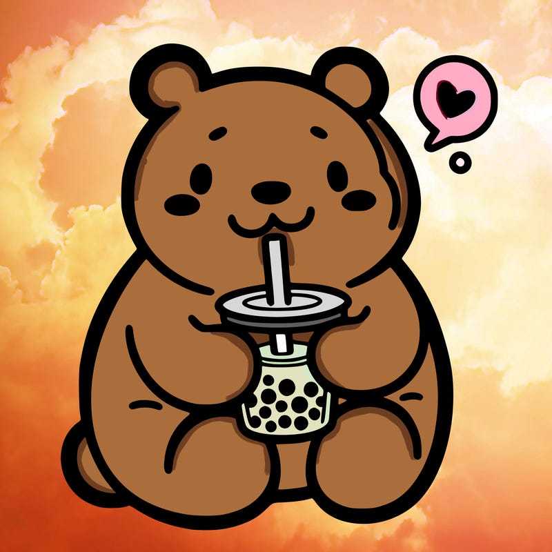 bear drinking boba tea