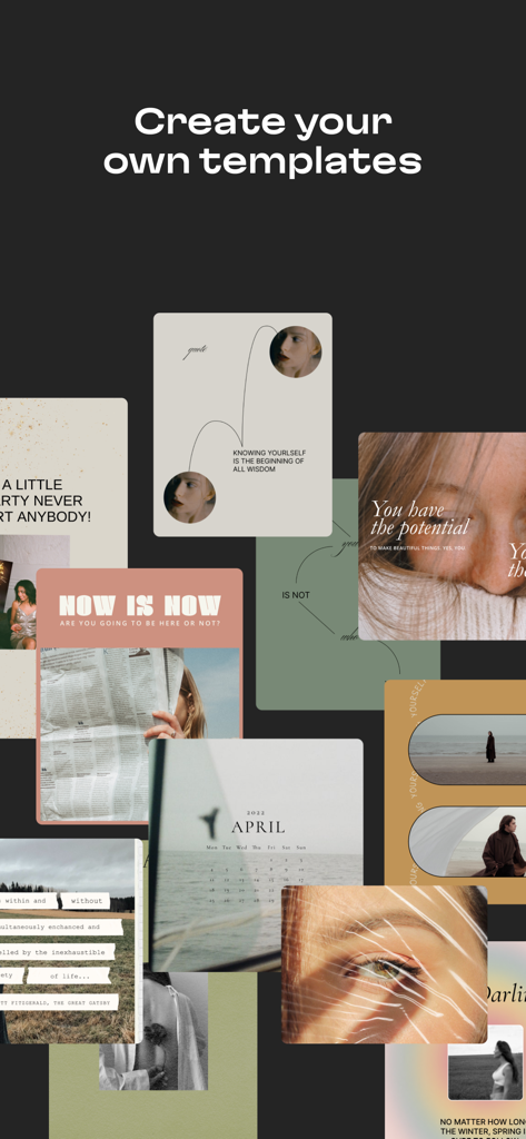 Collage of aesthetic custom story templates for social media with elegant typography.