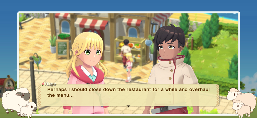 Harvest Moon: Home Sweet Home - In-game dialogue between characters in Harvest Moon Home Sweet Home about a restaurant menu