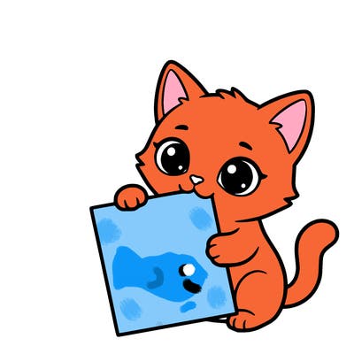 a small cat with a blank sheet of paper in its hand. the cat is sooooooo cute!