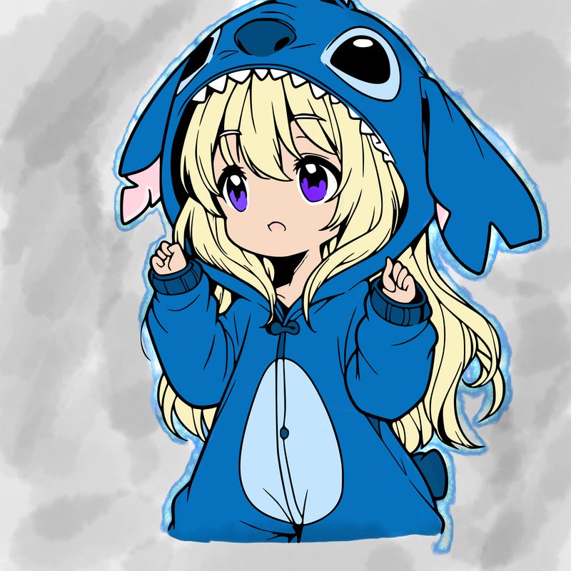anime girl in a stitch onsie