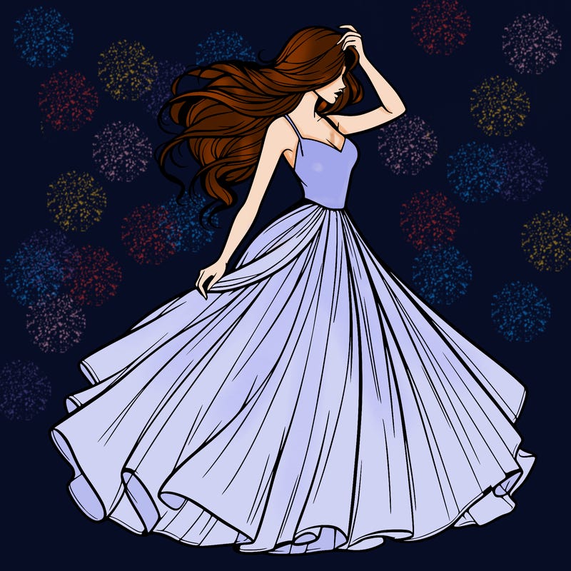 realistic woman with dress flowing in the wind