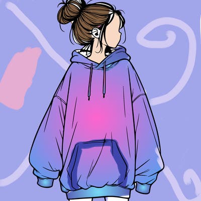realistic girl with a oversized sweatshirt on and a bun