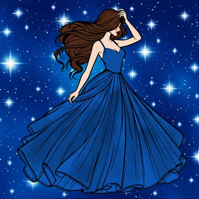 realistic woman with dress flowing in the wind