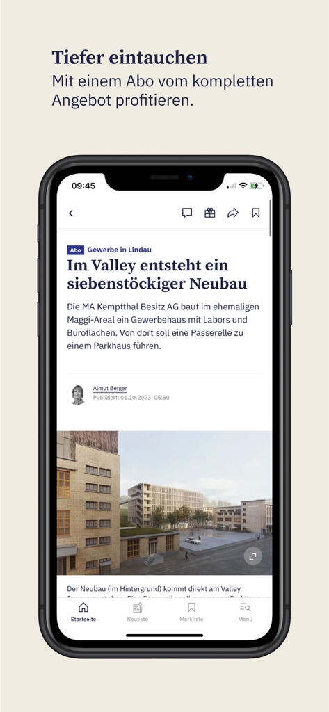 Smartphone displaying a local news article in the Der Landbote app