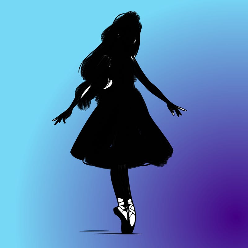 realistic ballerina with straight longish hair on pointe