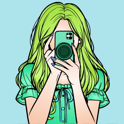 a realistic girl holding her phone taking pictures