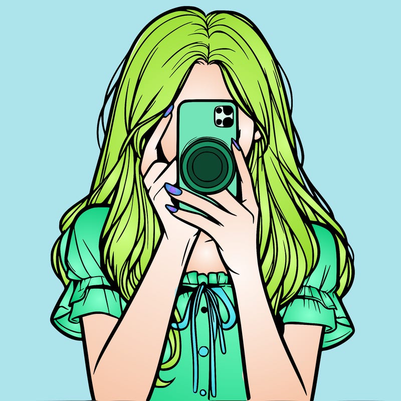 a realistic girl holding her phone taking pictures