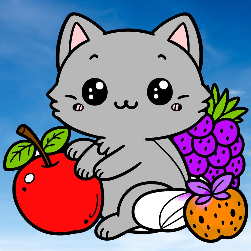 cute cat with fruits