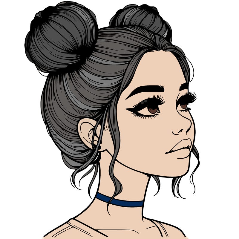 realistic girl with buns on the top of her head