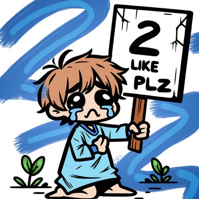 small poor toddler crying with sign that says 2 like plz
