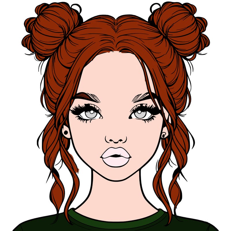 realistic girl with two buns in hair and lips