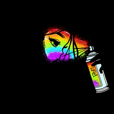 a realistic girl spray painting