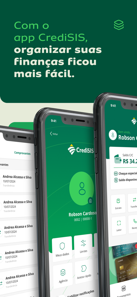 CrediSIS Internet Banking - Pantallas móviles de la aplicación CrediSIS Banca por Internet mostrando el panel financiero y las transacciones de la cuenta