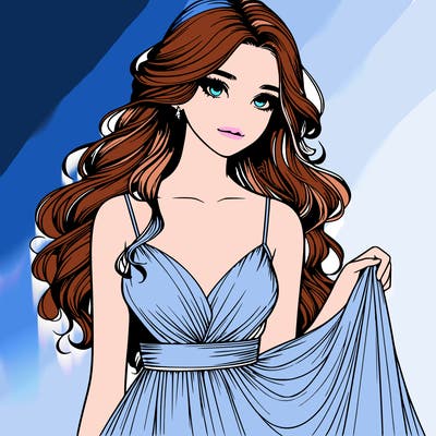 realistic girl in flowy silky prom dress