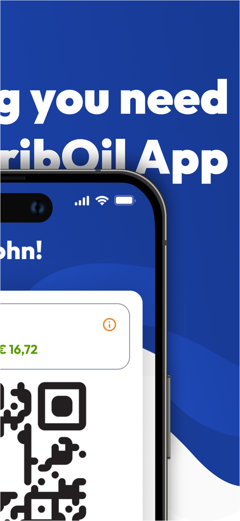 Corrib Oil - Smartphone screen displaying the Corrib Oil app loyalty program QR code and account balance