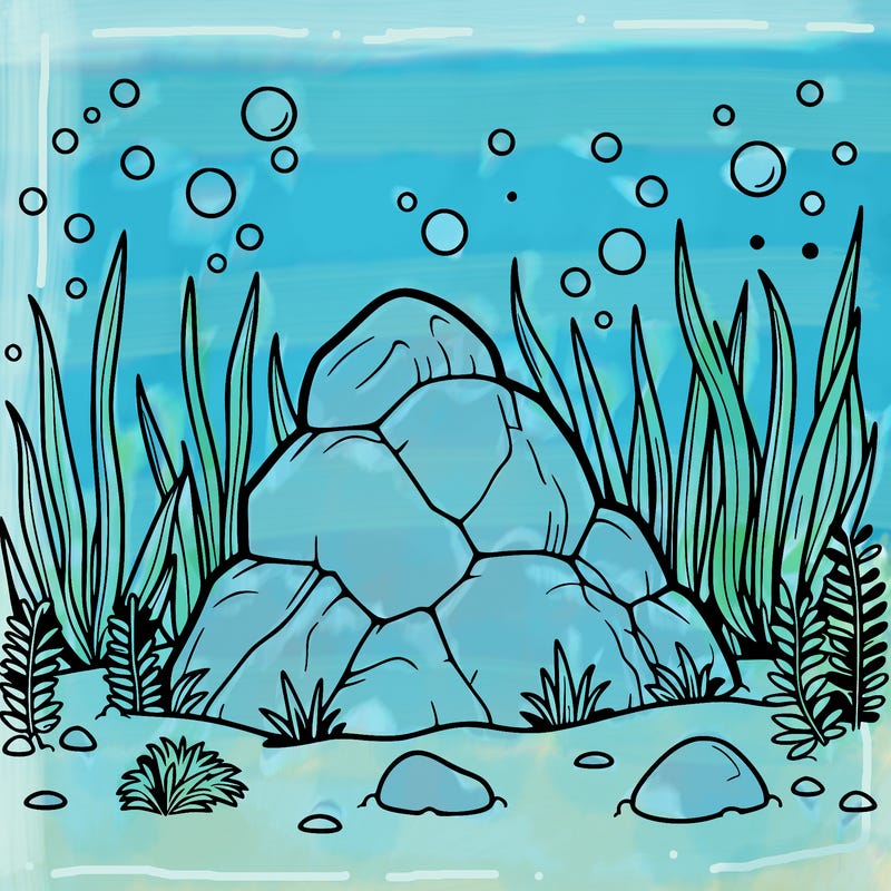 rock underwater with sea grass and sand