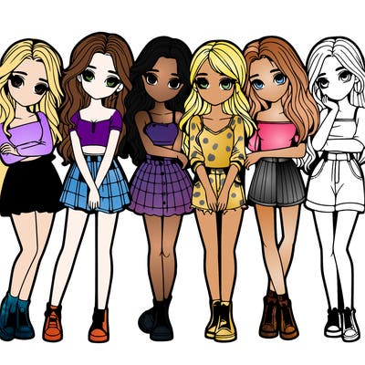 a group of girls realistic