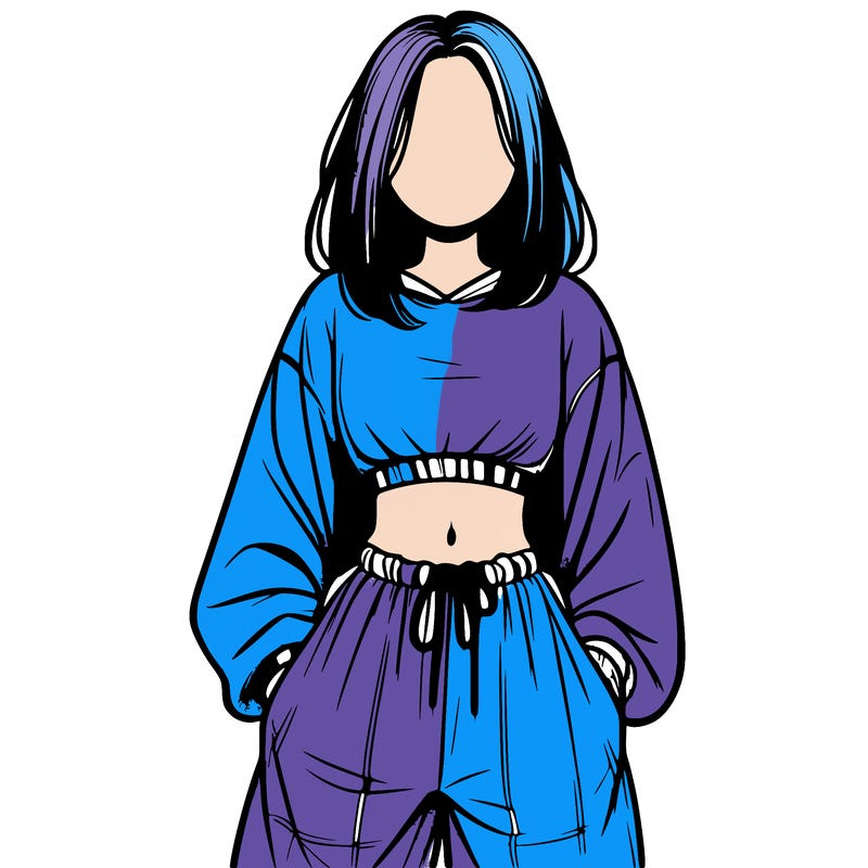 realistic girl faceless with baggy pants and a crop top