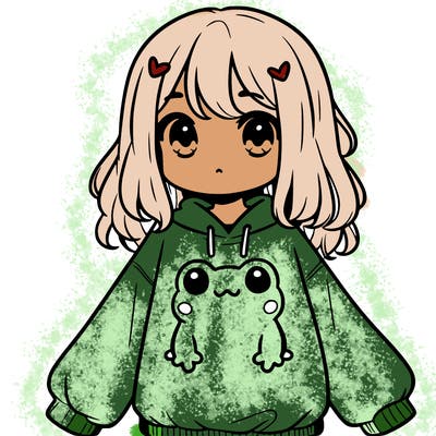 girl wearing frogging sweatshirt