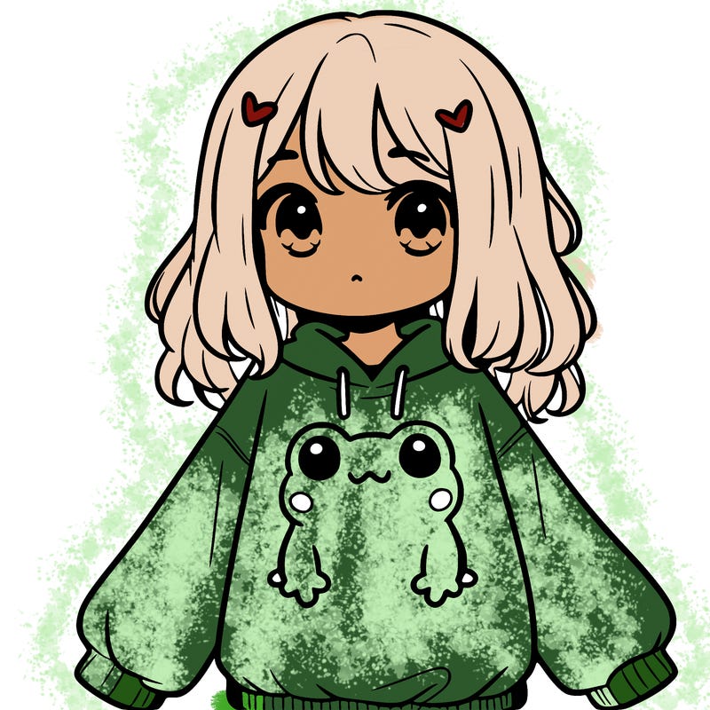 girl wearing frogging sweatshirt
