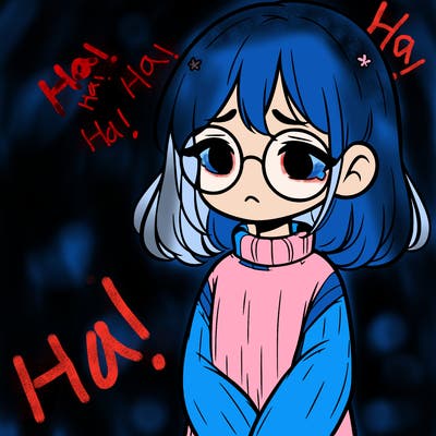 sad girl with glasses in a sweater