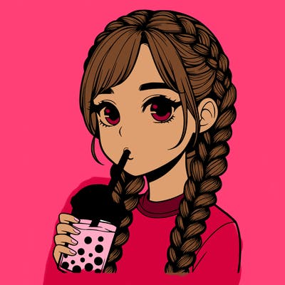 realistic girl with braided hair drinking boba