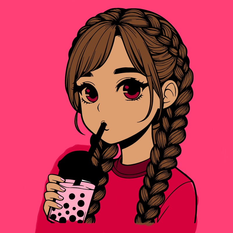 realistic girl with braided hair drinking boba