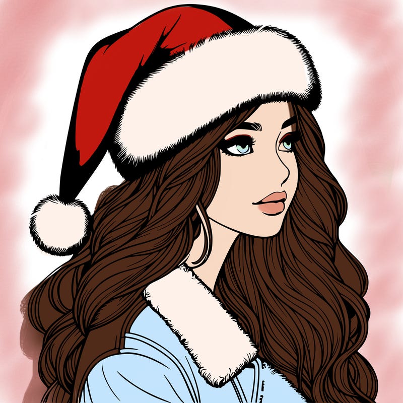 realistic girl in santa hat