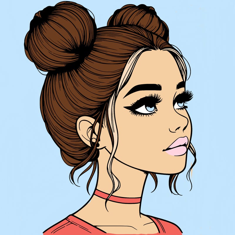 realistic girl with buns on the top of her head