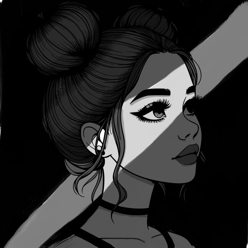 realistic girl with buns on the top of her head