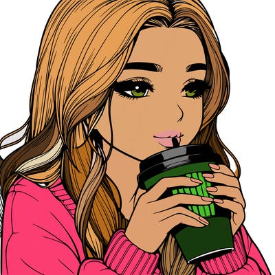 realistic girl drinking coffee