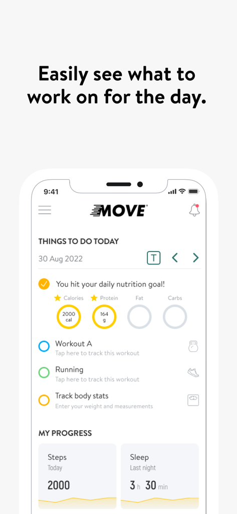 Move Lifestyle - Move Lifestyle app dashboard displaying daily fitness tasks nutrition goals and health progress charts