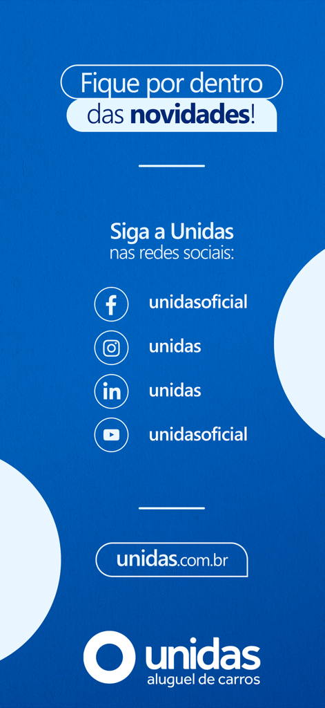 Facebook Instagram LinkedIn 및 YouTube용 Unidas 렌터카 앱 소셜 미디어 링크