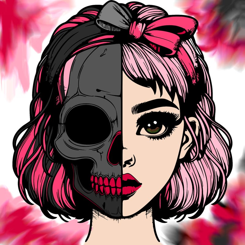 realistic girl with half skull mask