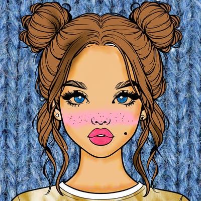realistic girl with two buns in hair and lips