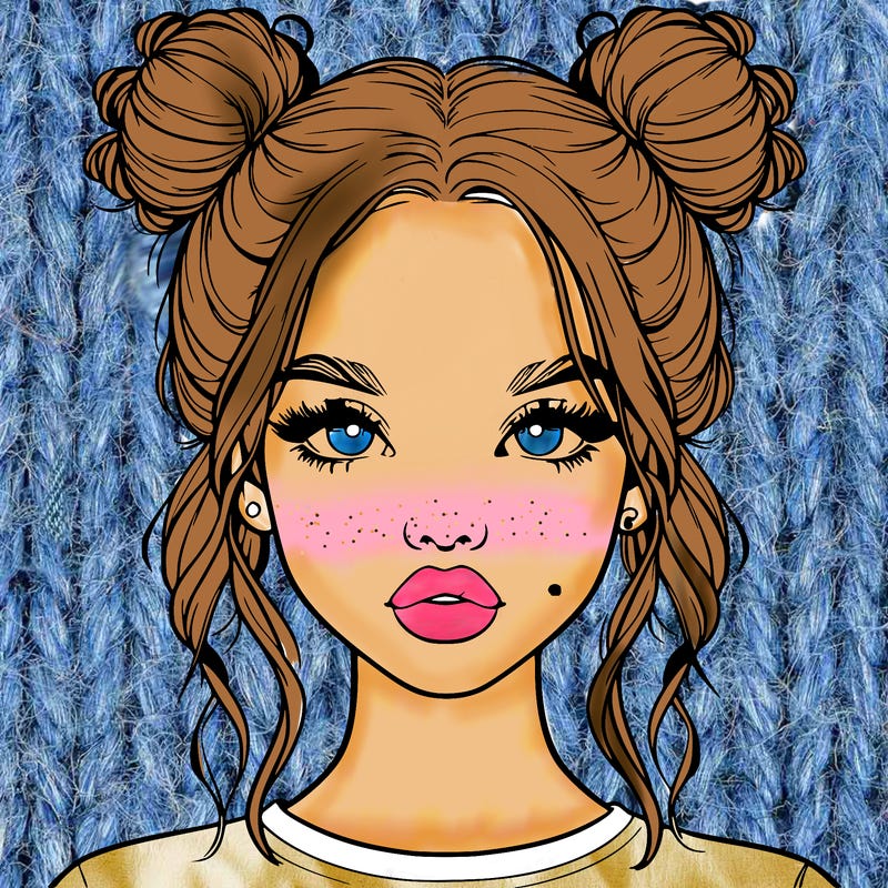 realistic girl with two buns in hair and lips