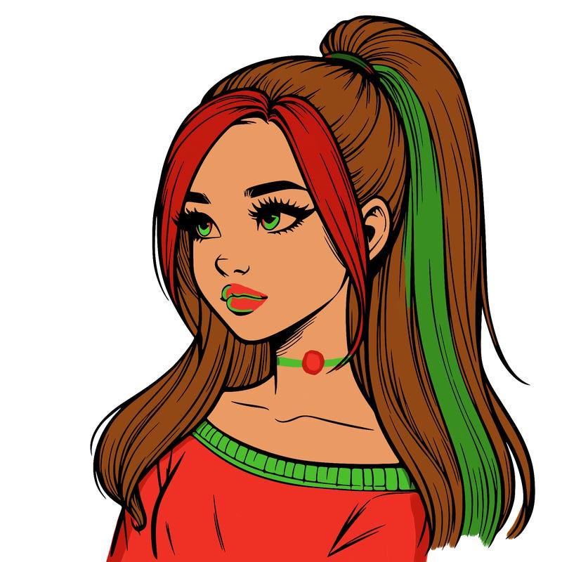 realistic girl with a high ponytail