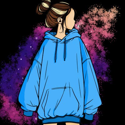 realistic girl with a oversized sweatshirt on and a bun