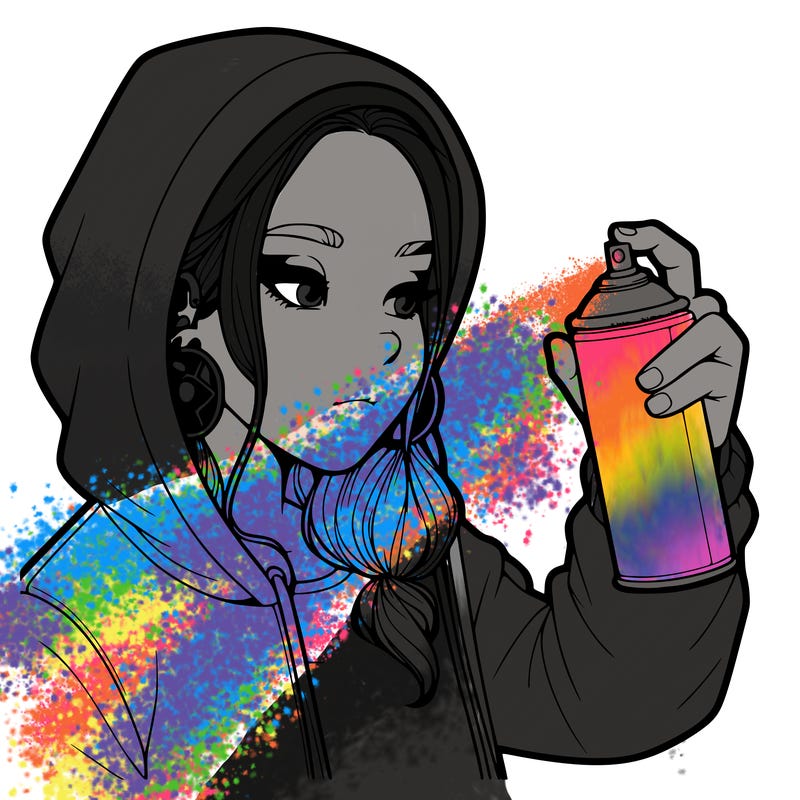a realistic girl, spray painting